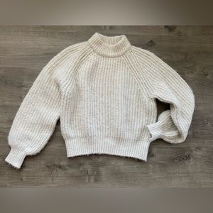 Cream knit king sleeved sweater, balloon sleeves, slightly cropped